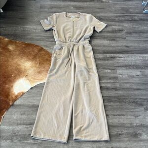 Splendid Beige Wide-Leg Jumpsuit with Drawstring